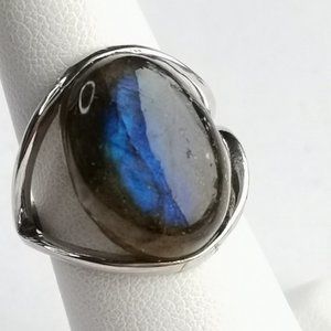 sterling silver cabochon labradorite ring size 8